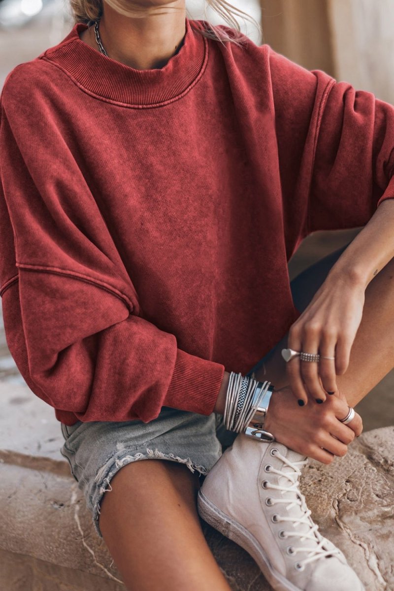 Mock Neck Dropped Shoulder Sweatshirt - S. M. & Co.