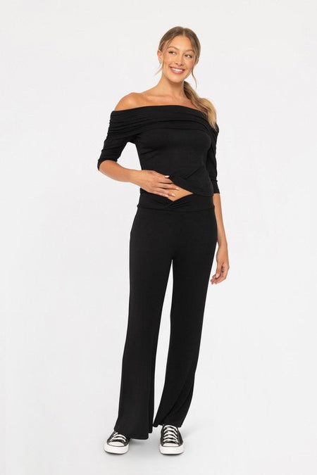 Mono B Cross Pleat Flare Pants - S. M. & Co.