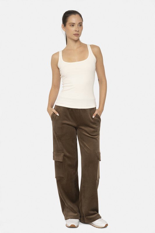 Mono B Elastic Waist Corduroy Cargo Pants - S. M. & Co.