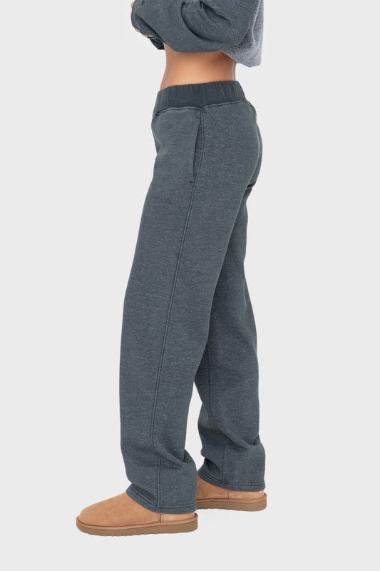 Mono B Elastic Waist Fleece Pants with Pockets - S. M. & Co.