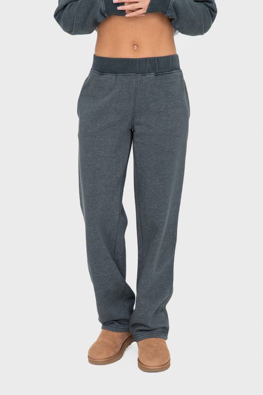 Mono B Elastic Waist Fleece Pants with Pockets - S. M. & Co.