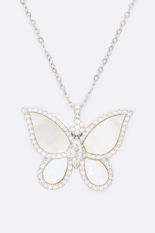 MOP Cubic Zirconia Butterfly Pendant Necklace Set - S. M. & Co. Necklace