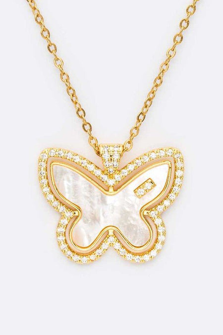 Mother Of Pearl Cyrstal Butterfly Necklace Set - S. M. & Co. Necklace