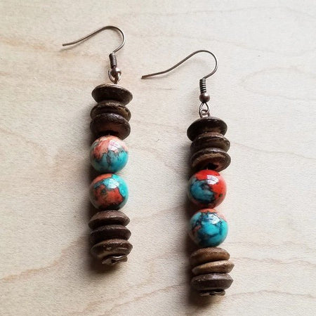 Multi-Colored Turquoise and Wood Earrings - S. M. & Co. Earrings