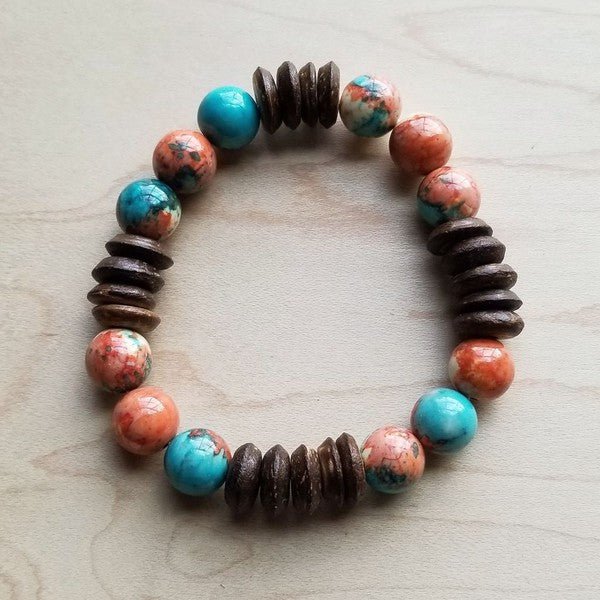 Multi-Colored Turquoise and Wood Stretch Bracelet - S. M. & Co.