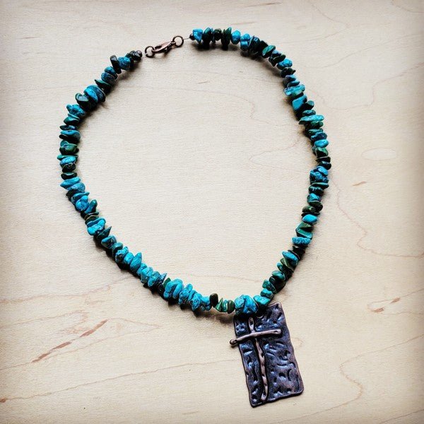 Natural Turquoise Collar Necklace w/ Cross Pendant - S. M. & Co.