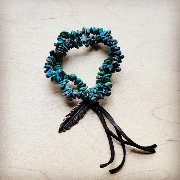 Natural Turquoise Stretch Bracelet w/ Feather - S. M. & Co.