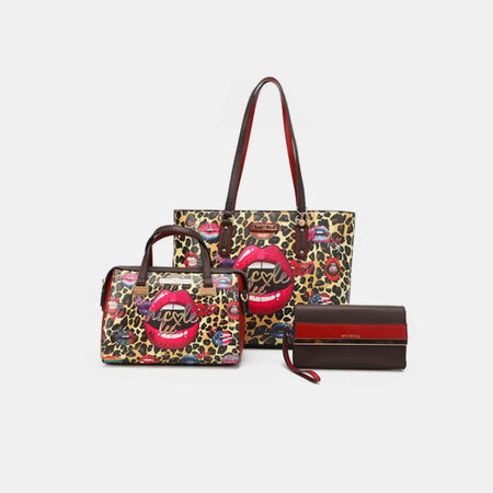 Nicole Lee USA 3 - Piece Wild Lips Print Handbag Set - S. M. & Co.