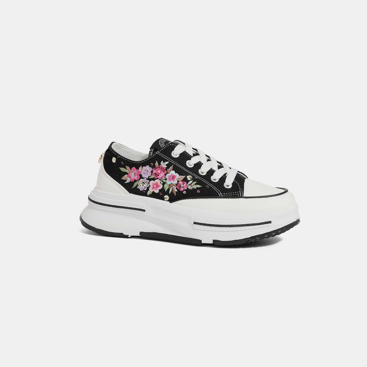 Nicole Lee USA Embroidery Detail Platform Lace - Up Sneakers - S. M. & Co.