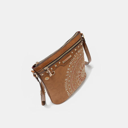 Nicole Lee USA Metallic Stitching Embroidery Inlaid Rhinestone Crossbody Bag - S. M. & Co.