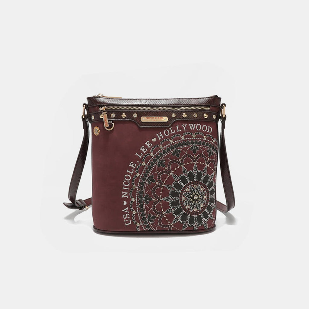 Nicole Lee USA Metallic Stitching Embroidery Inlaid Rhinestone Crossbody Bag - S. M. & Co.