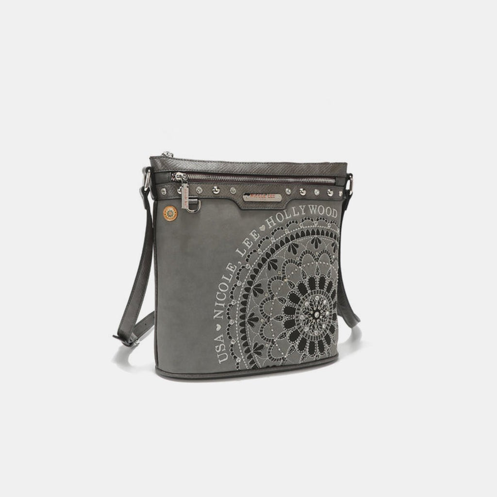 Nicole Lee USA Metallic Stitching Embroidery Inlaid Rhinestone Crossbody Bag - S. M. & Co.