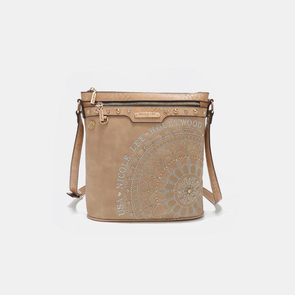 Nicole Lee USA Metallic Stitching Embroidery Inlaid Rhinestone Crossbody Bag - S. M. & Co.