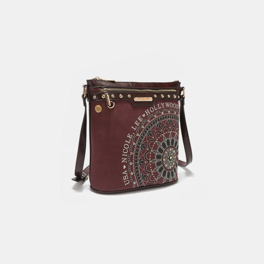 Nicole Lee USA Metallic Stitching Embroidery Inlaid Rhinestone Crossbody Bag - S. M. & Co.