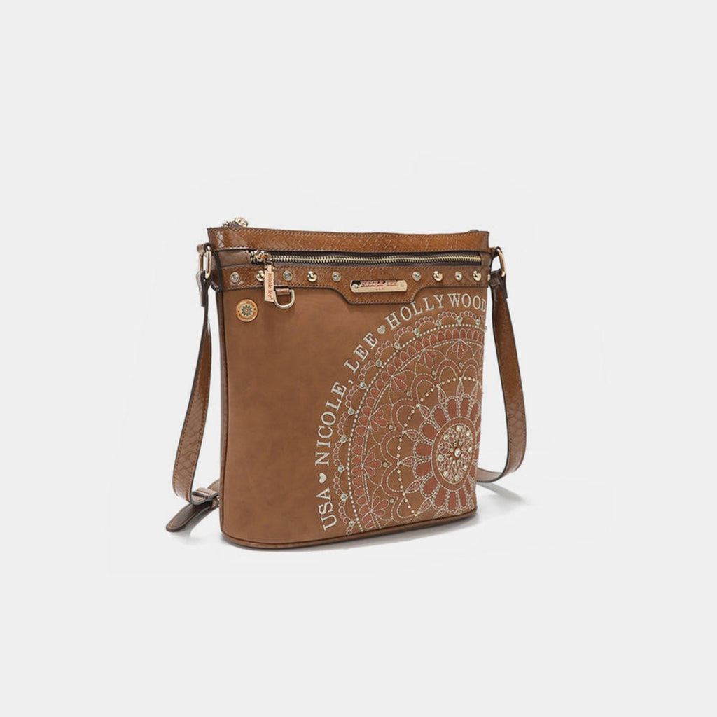 Nicole Lee USA Metallic Stitching Embroidery Inlaid Rhinestone Crossbody Bag - S. M. & Co.