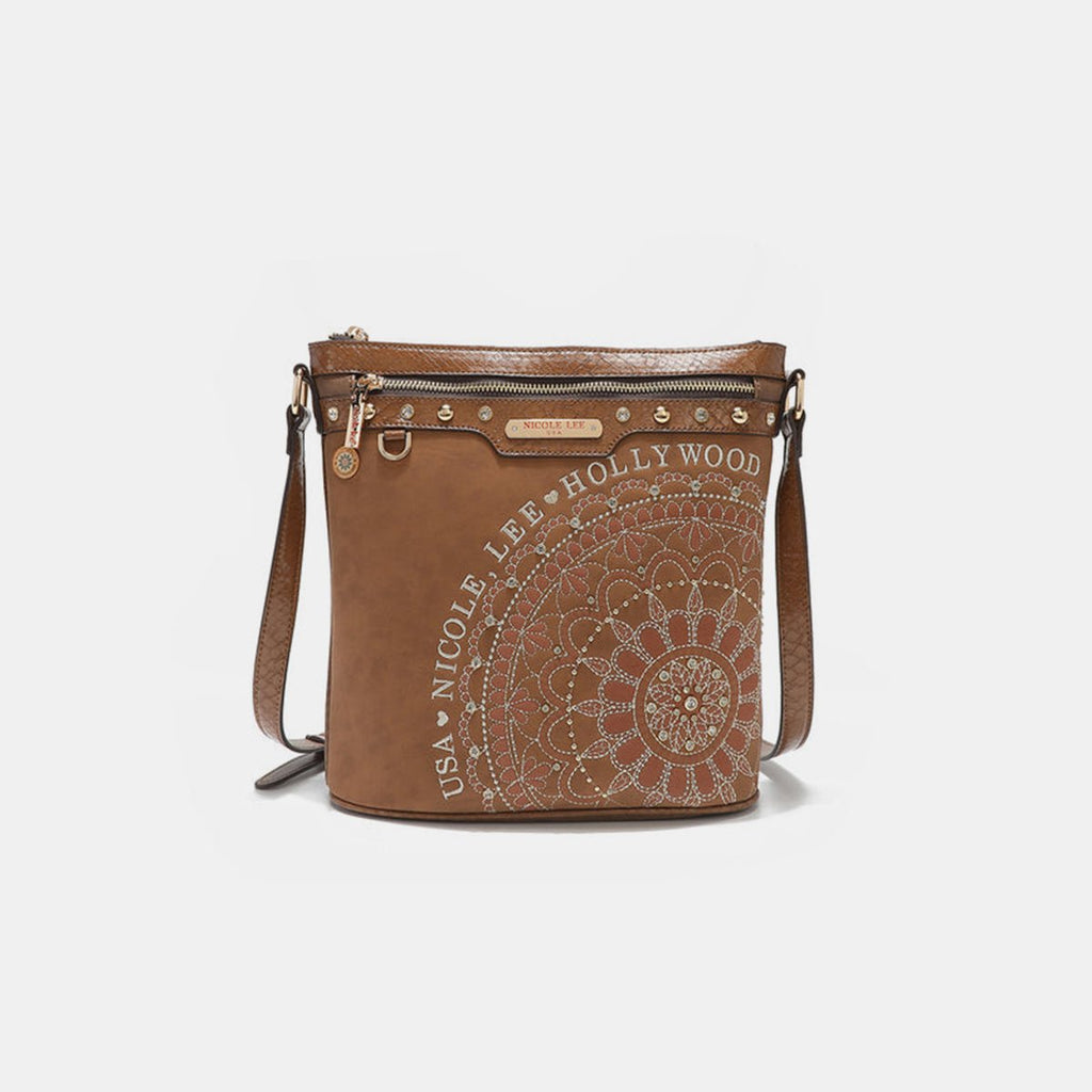 Nicole Lee USA Metallic Stitching Embroidery Inlaid Rhinestone Crossbody Bag - S. M. & Co.