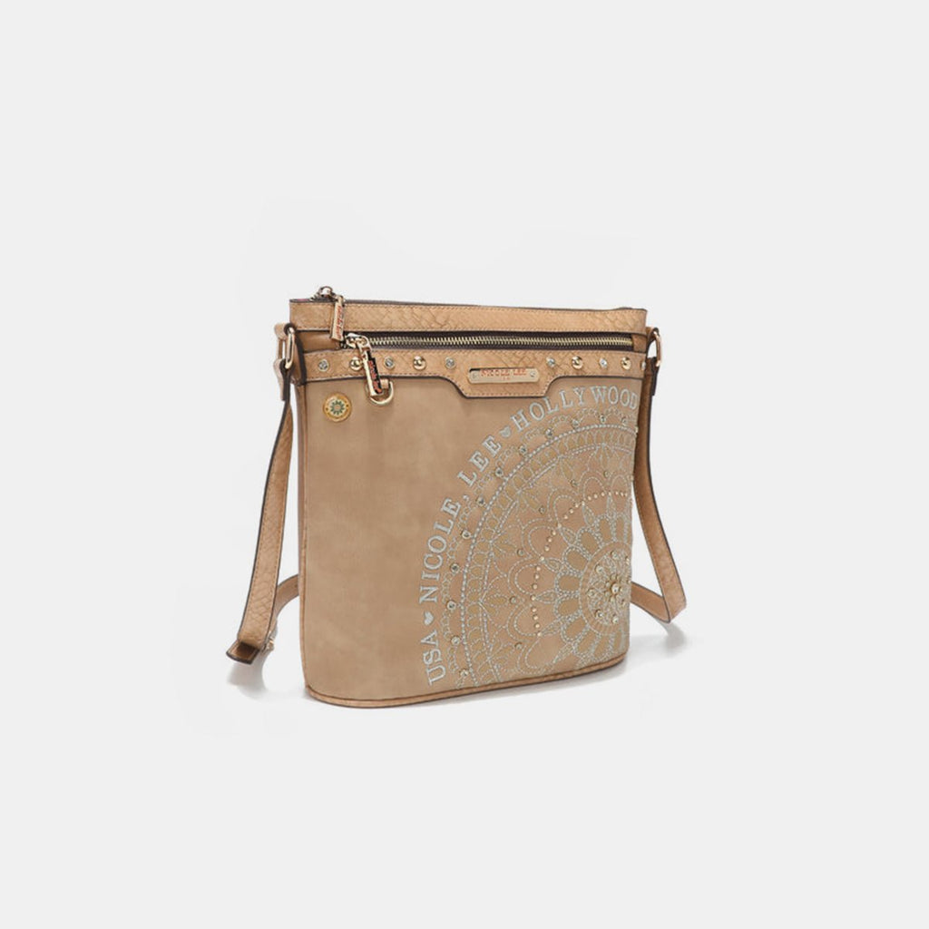 Nicole Lee USA Metallic Stitching Embroidery Inlaid Rhinestone Crossbody Bag - S. M. & Co.