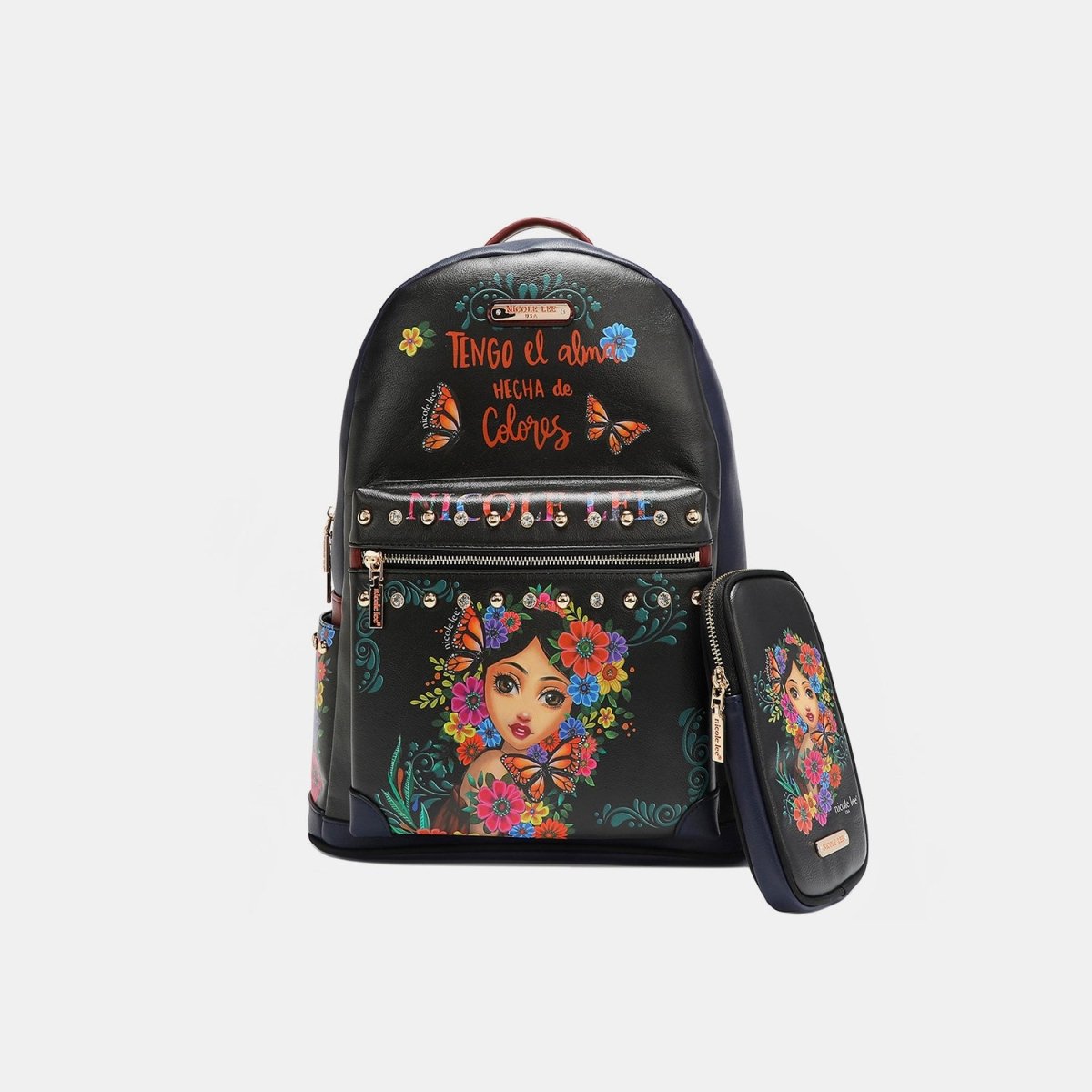 Nicole Lee USA Printed Vegan Leather Backpack Bag with Charging Port and Pouch - S. M. & Co.