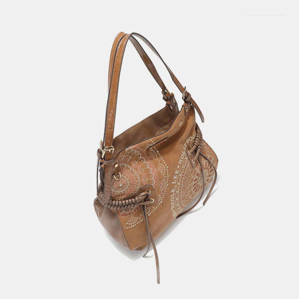 Nicole Lee USA Side Braided Tassel Inlaid Rhinestone Embroidery Hobo Bag - S. M. & Co.