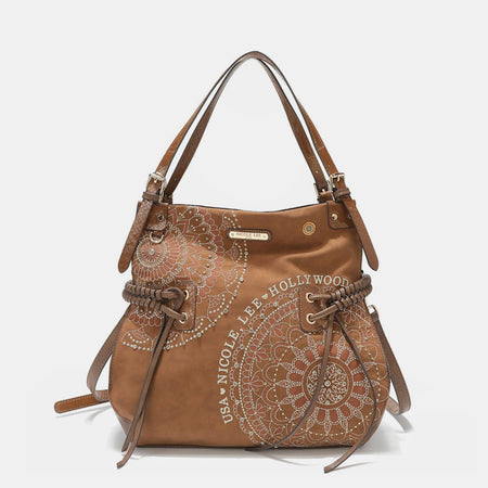 Nicole Lee USA Side Braided Tassel Inlaid Rhinestone Embroidery Hobo Bag - S. M. & Co.