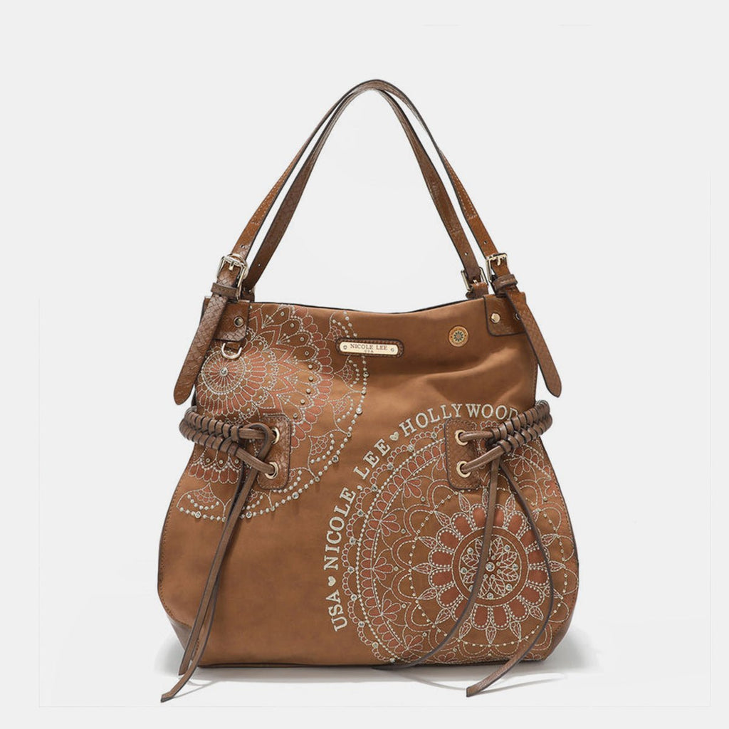 Nicole Lee USA Side Braided Tassel Inlaid Rhinestone Embroidery Hobo Bag - S. M. & Co.