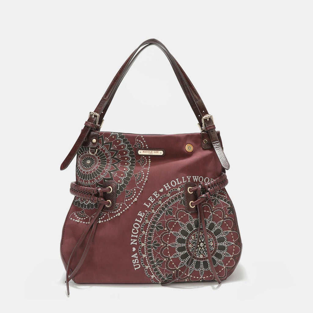 Nicole Lee USA Side Braided Tassel Inlaid Rhinestone Embroidery Hobo Bag - S. M. & Co.