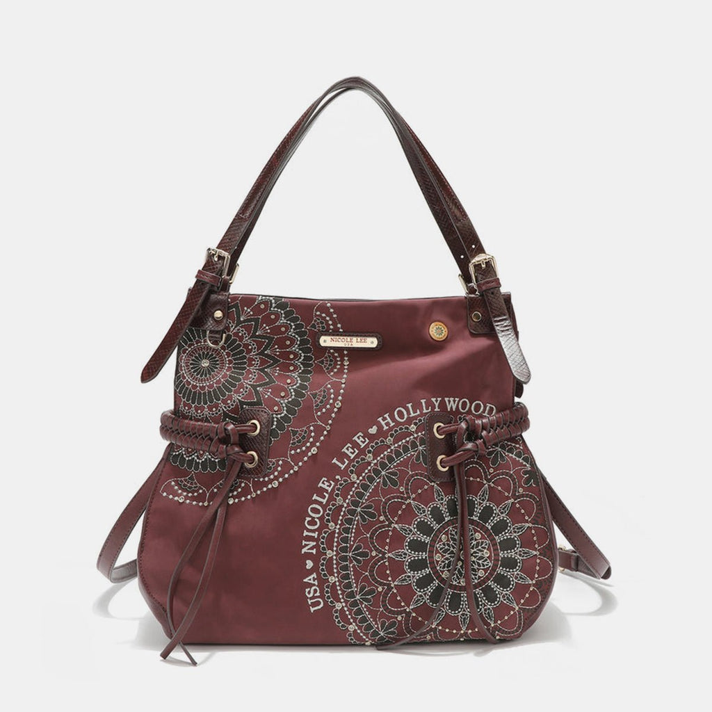 Nicole Lee USA Side Braided Tassel Inlaid Rhinestone Embroidery Hobo Bag - S. M. & Co.