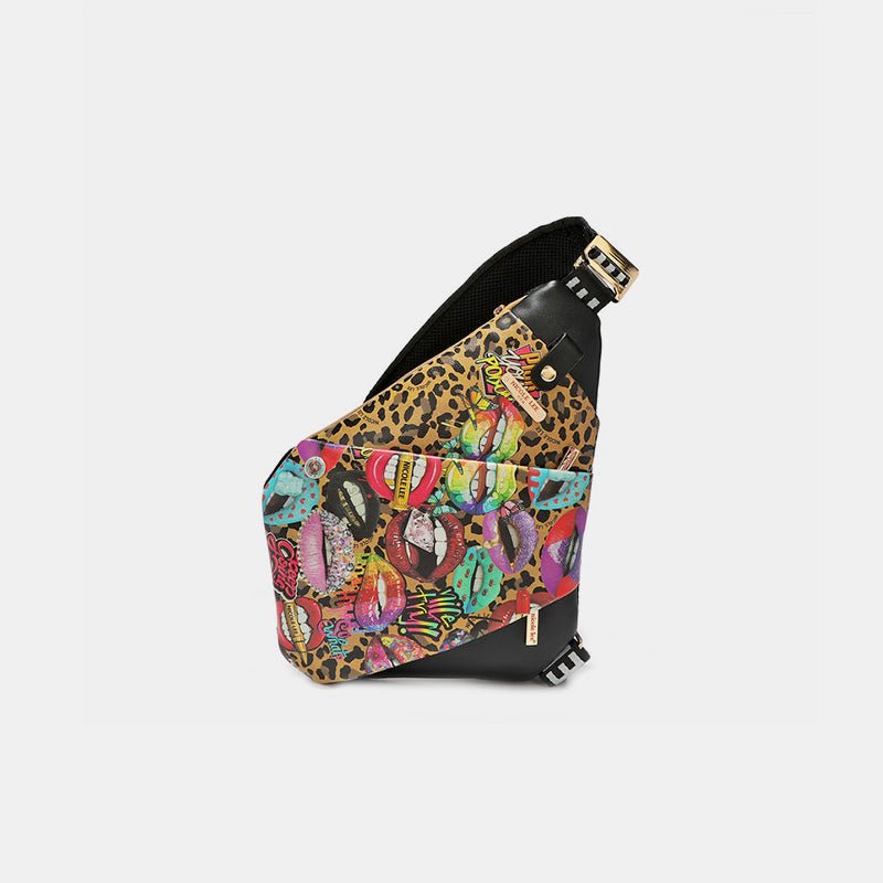 Nicole Lee USA Vegan Leather Leopard & Lip Pattern Crossbody Bag - S. M. & Co.