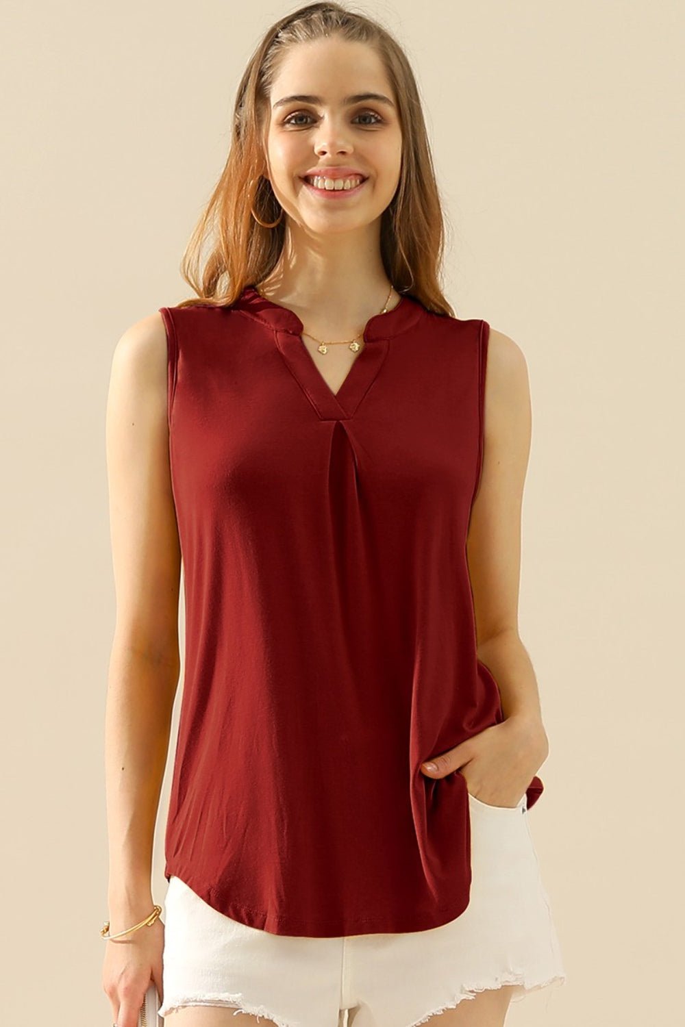 Ninexis Full Size Notched Sleeveless Top - AnAs Market