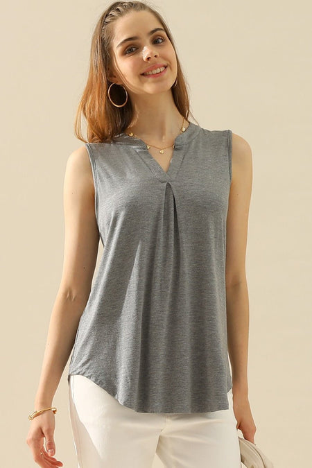 Ninexis Full Size Notched Sleeveless Top - AnAs Market