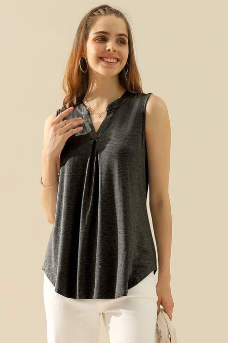 Ninexis Full Size Notched Sleeveless Top - AnAs Market