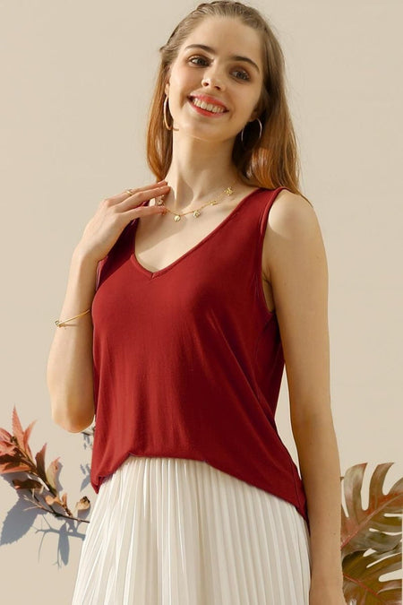 Ninexis Full Size V-Neck Curved Hem Tank - AnAs Market