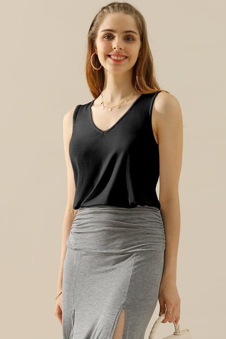 Ninexis Full Size V-Neck Curved Hem Tank - AnAs Market