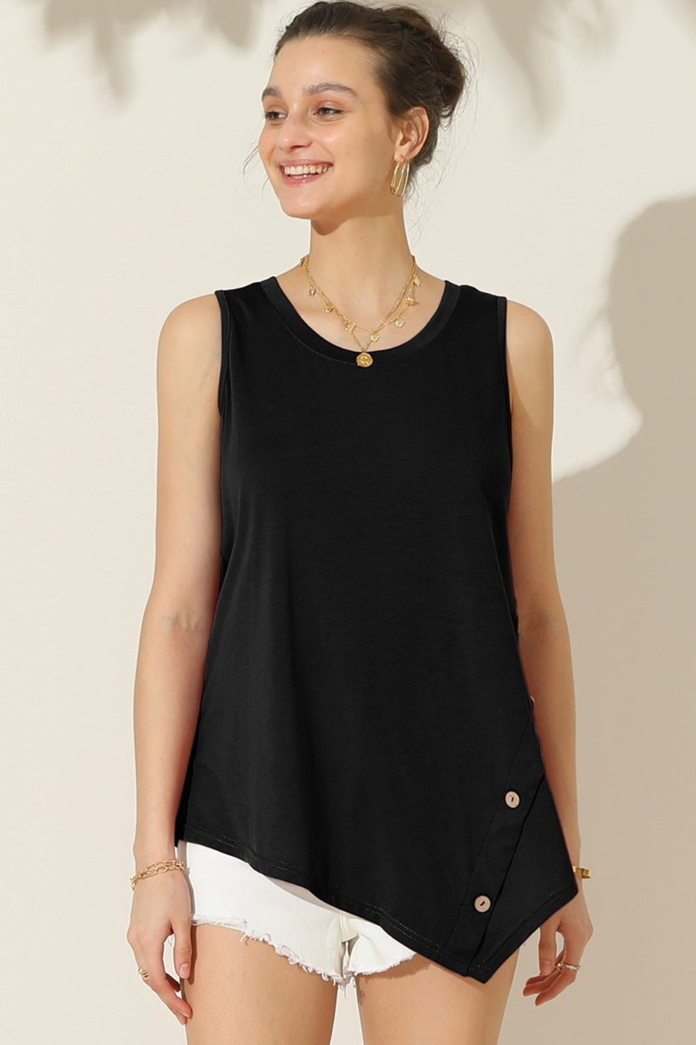 Ninexis Round Neck Button Side Tank - AnAs Market