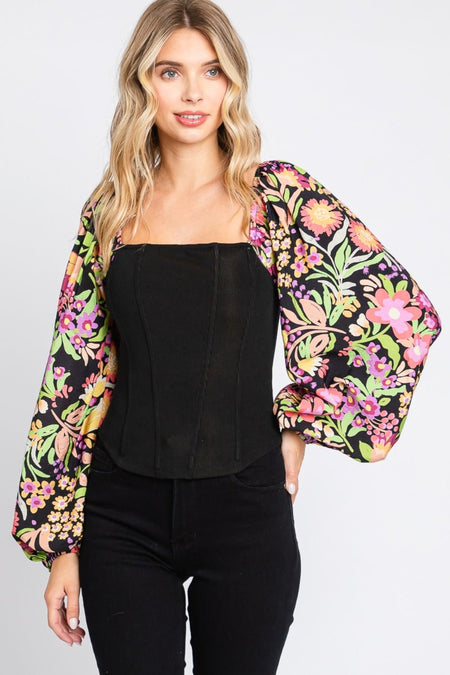 ODDI Full Size Floral Balloon Sleeve Blouse - AnAs Market