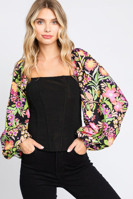 ODDI Full Size Floral Balloon Sleeve Blouse - AnAs Market