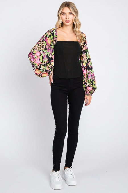 ODDI Full Size Floral Balloon Sleeve Blouse - AnAs Market