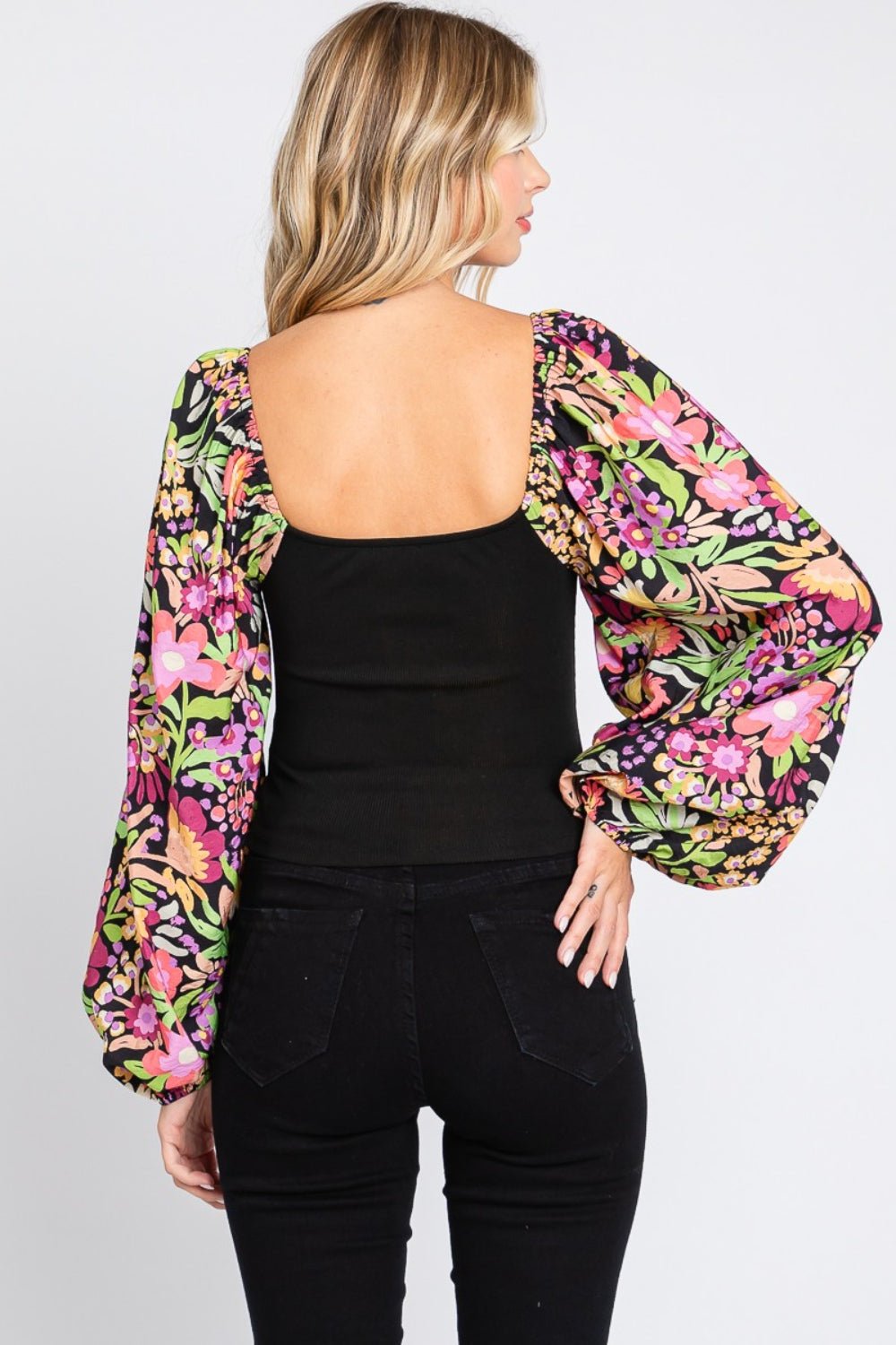 ODDI Full Size Floral Balloon Sleeve Blouse - AnAs Market