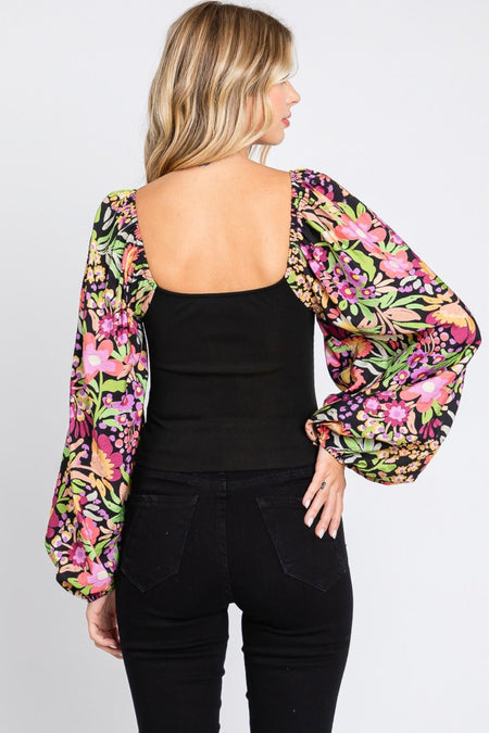 ODDI Full Size Floral Balloon Sleeve Blouse - AnAs Market