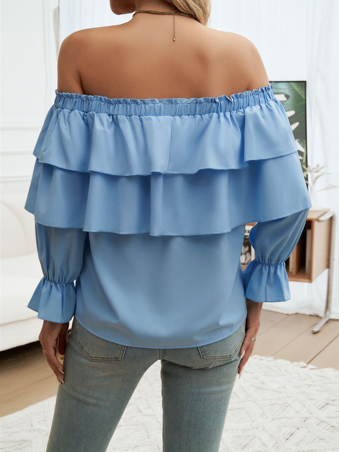 Off - Shoulder Flounce Sleeve Blouse - S. M. & Co.