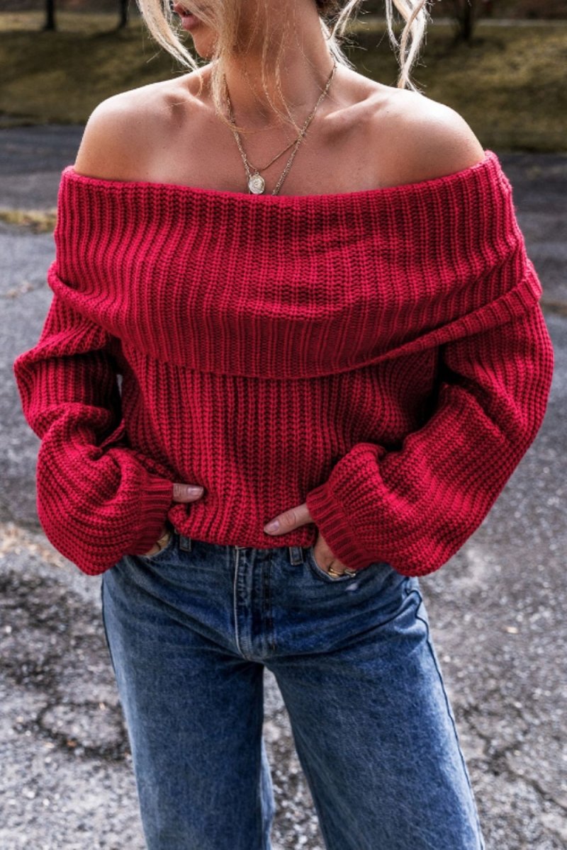 Off - Shoulder Long Sleeve Sweater - S. M. & Co.