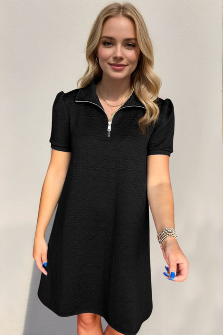 OH Textured Quarter Zip Short Sleeve Dress - S. M. & Co.