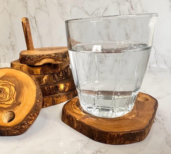 Olive Wood Coaster Set with Holder - 7 Pcs - S. M. & Co.