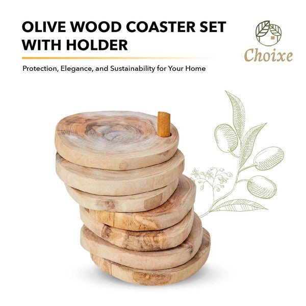 Olive Wood Coaster Set with Holder - 7 Pcs - S. M. & Co.