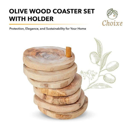 Olive Wood Coaster Set with Holder - 7 Pcs - S. M. & Co.