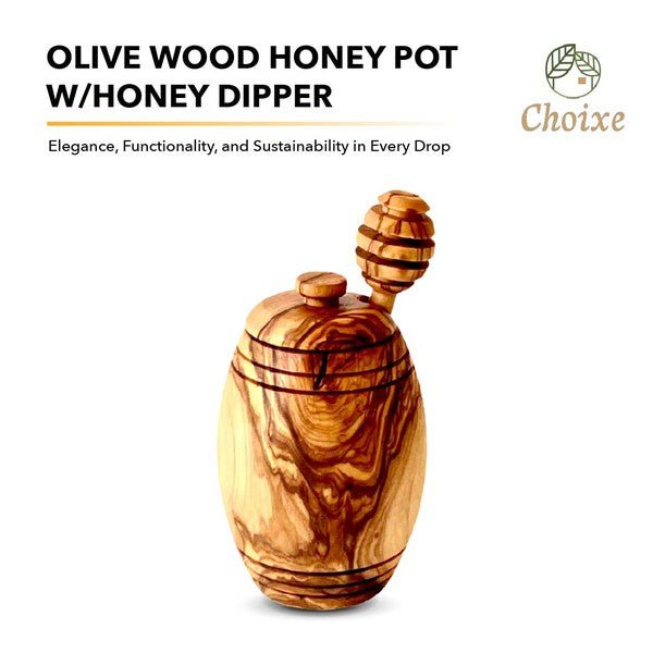 Olive Wood Honey Pot w/Honey Dipper - S. M. & Co.