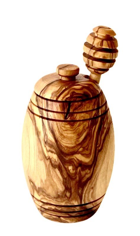 Olive Wood Honey Pot w/Honey Dipper - S. M. & Co.