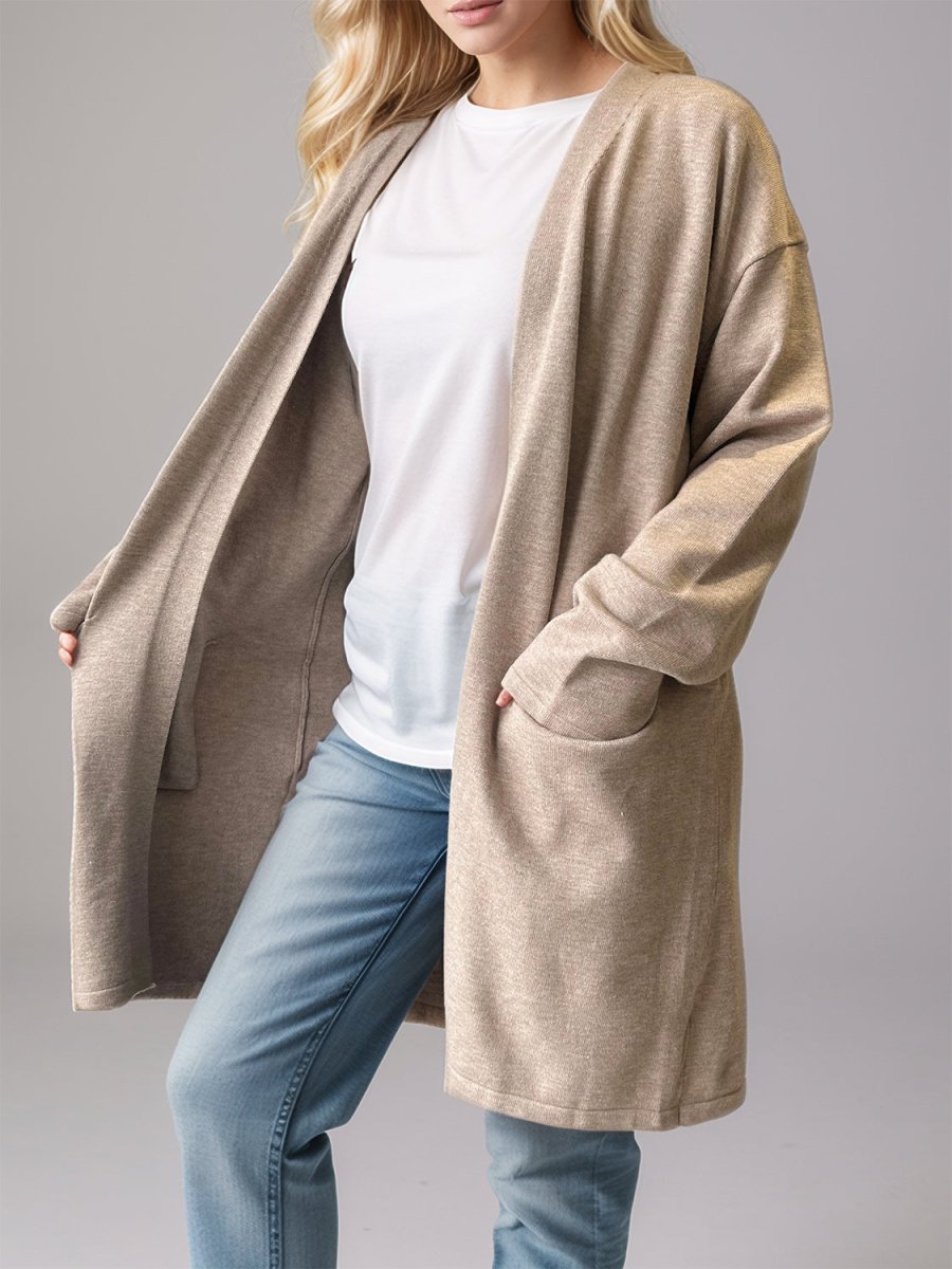 Open Front Long Sleeve Cardigan with Pockets - S. M. & Co.