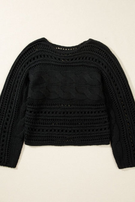 Openwork Cable Knit Long Sleeve Sweater - S. M. & Co.