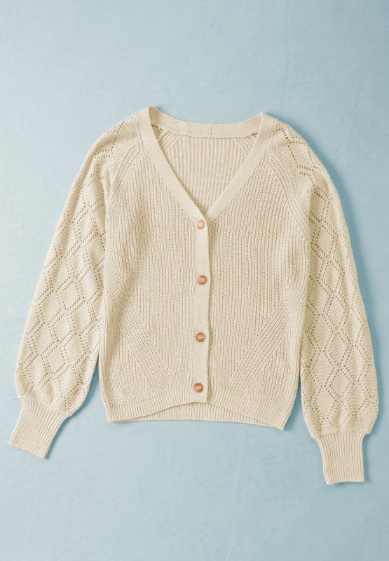 Openwork V - Neck Button Up Cardigan - S. M. & Co.